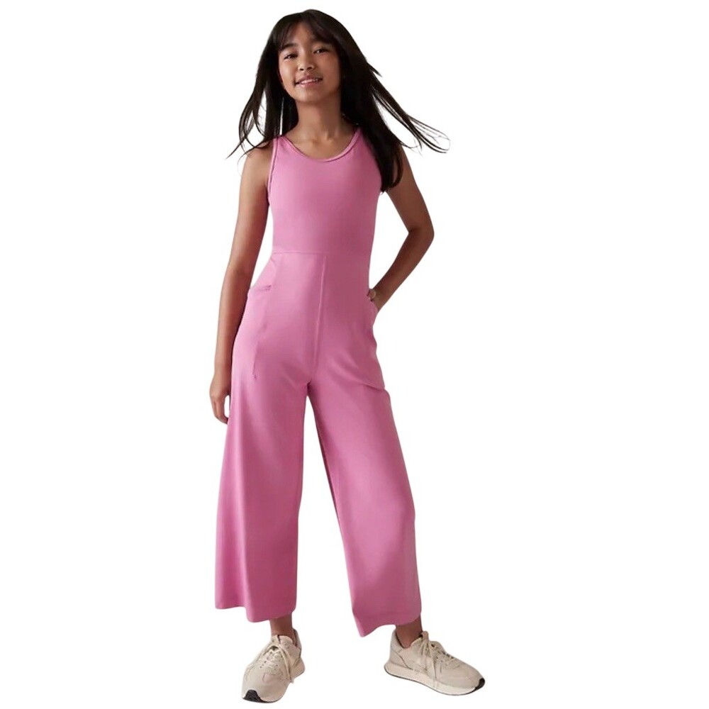 Athleta Girl Jumpsuit Girls Size 10 Pink Sleeveless Wide Leg Pockets